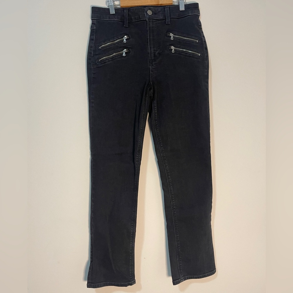 Paige Womens Jeans Sz 28 Ash Black High Rise Edgemont Double Zipper Denim Bottom